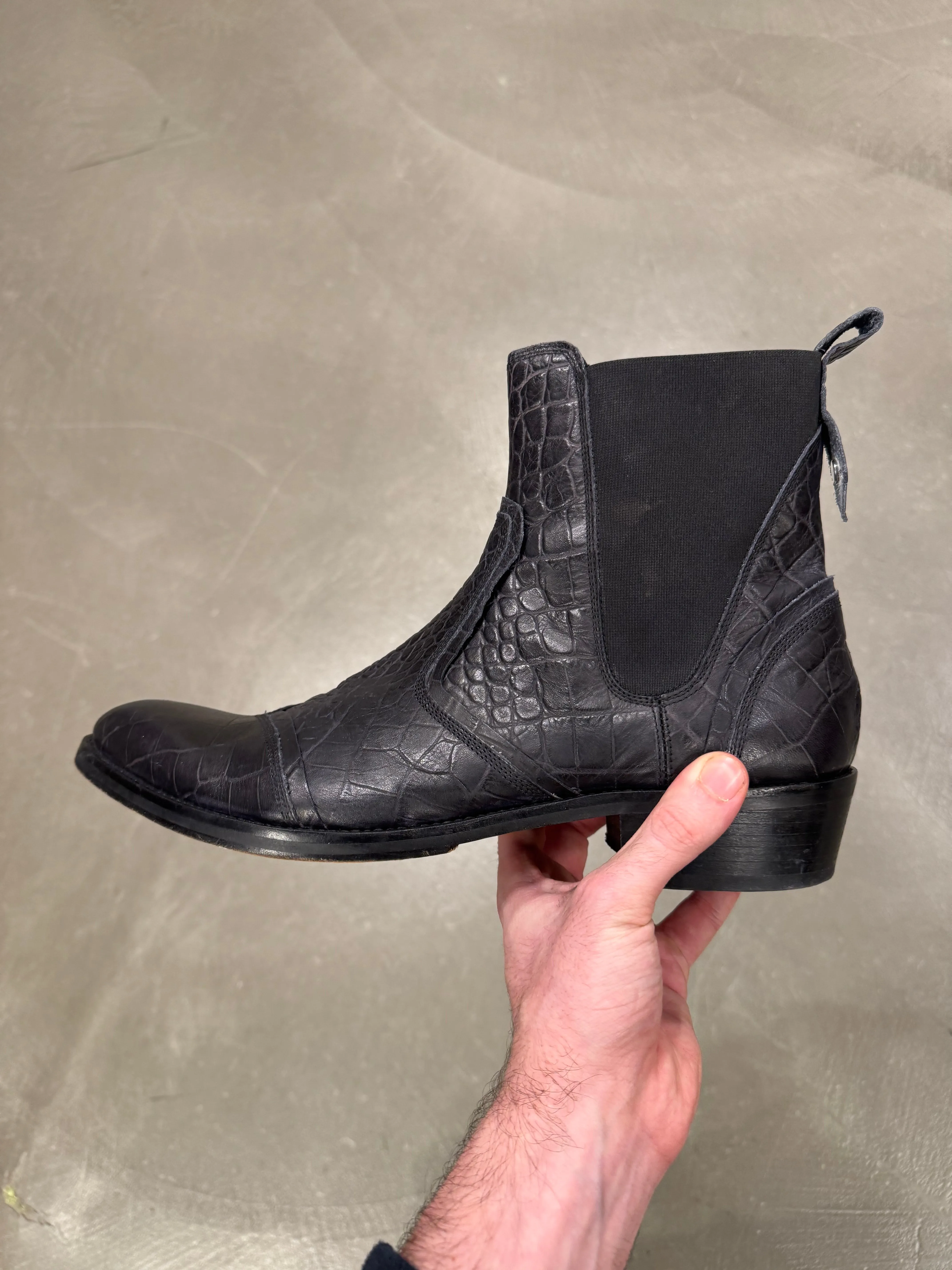 2000s CAVALLI faux crocodile leather chelsea leather boots