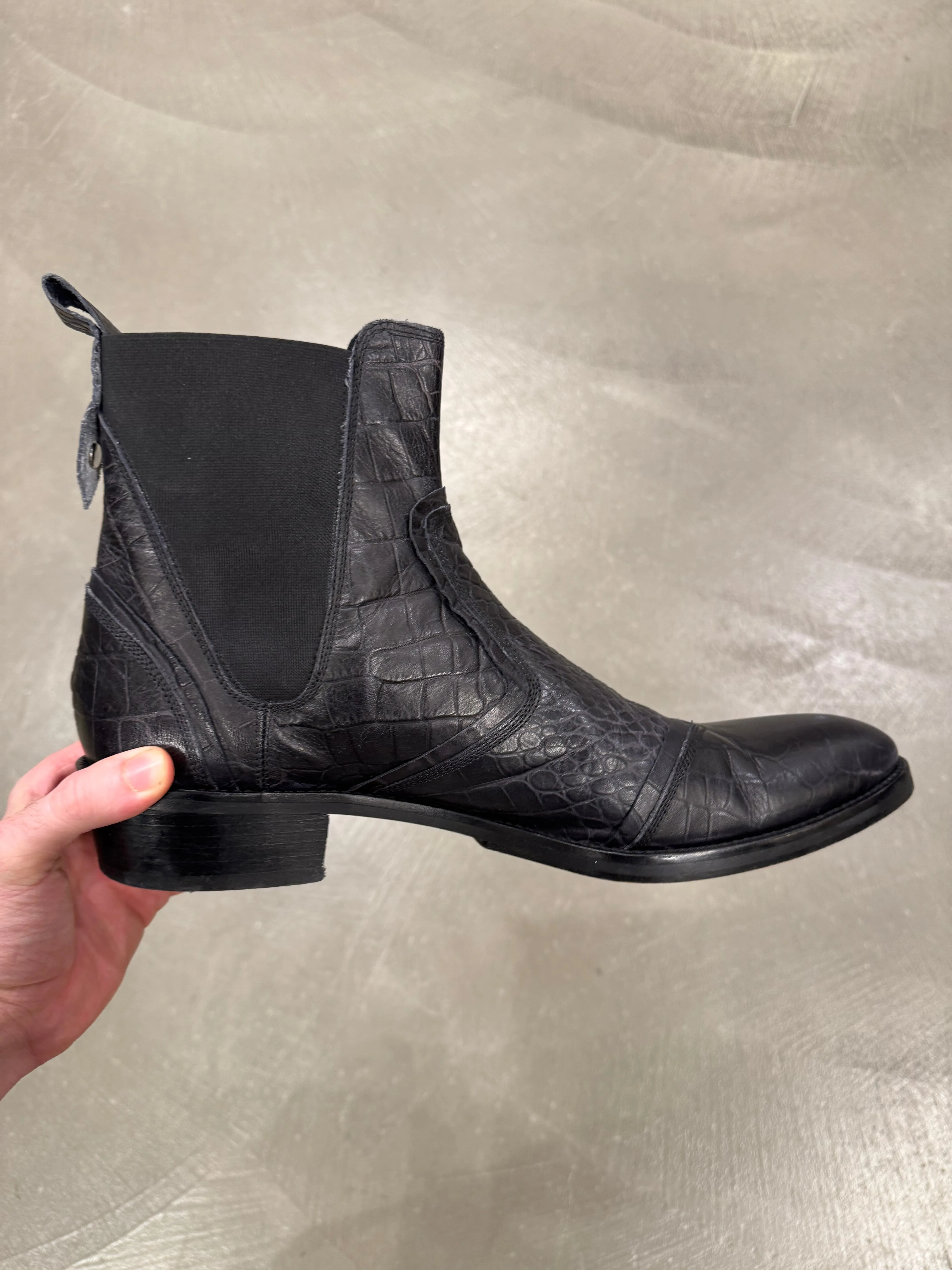 2000s CAVALLI faux crocodile leather chelsea leather boots
