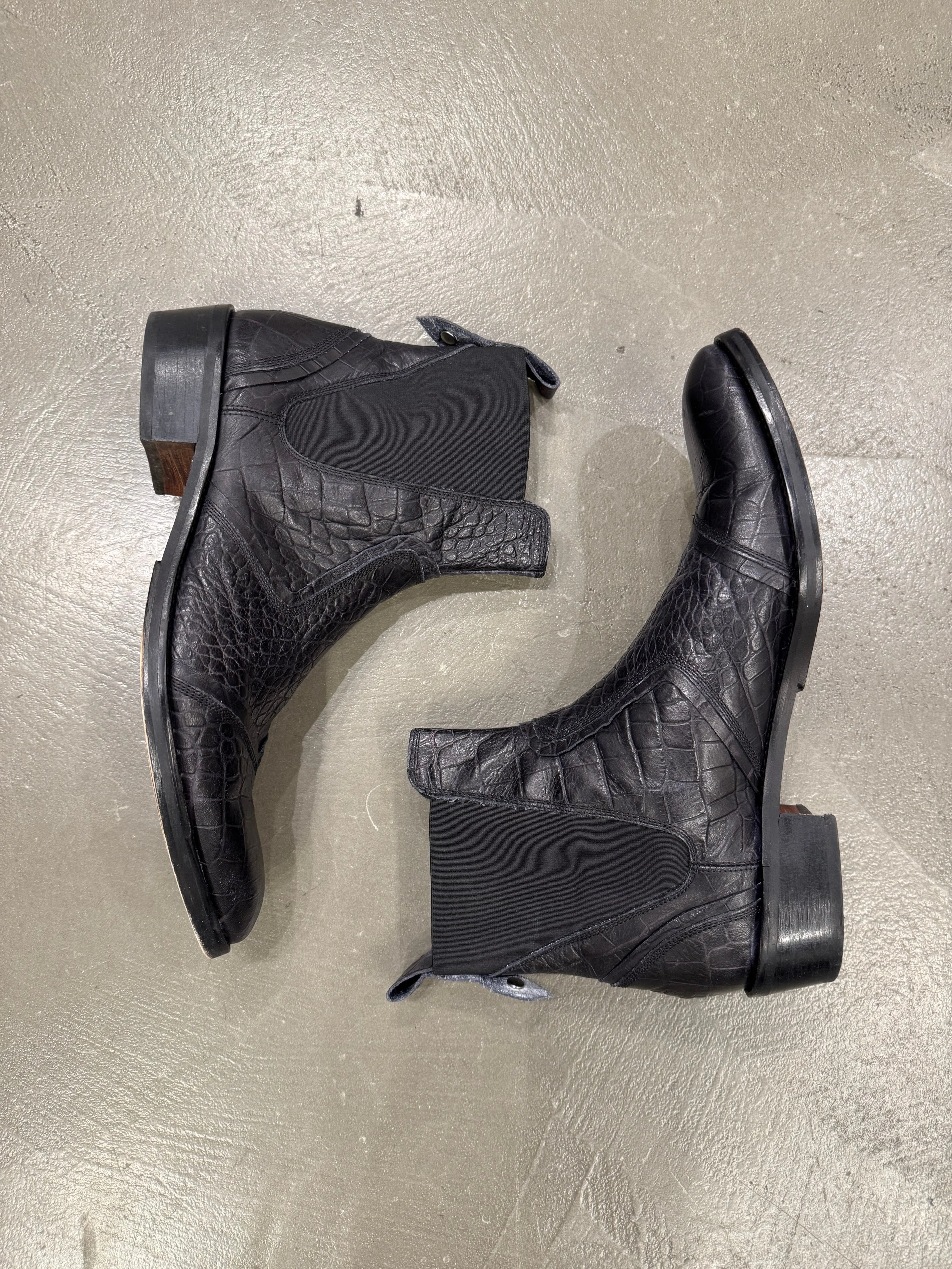2000s CAVALLI faux crocodile leather chelsea leather boots