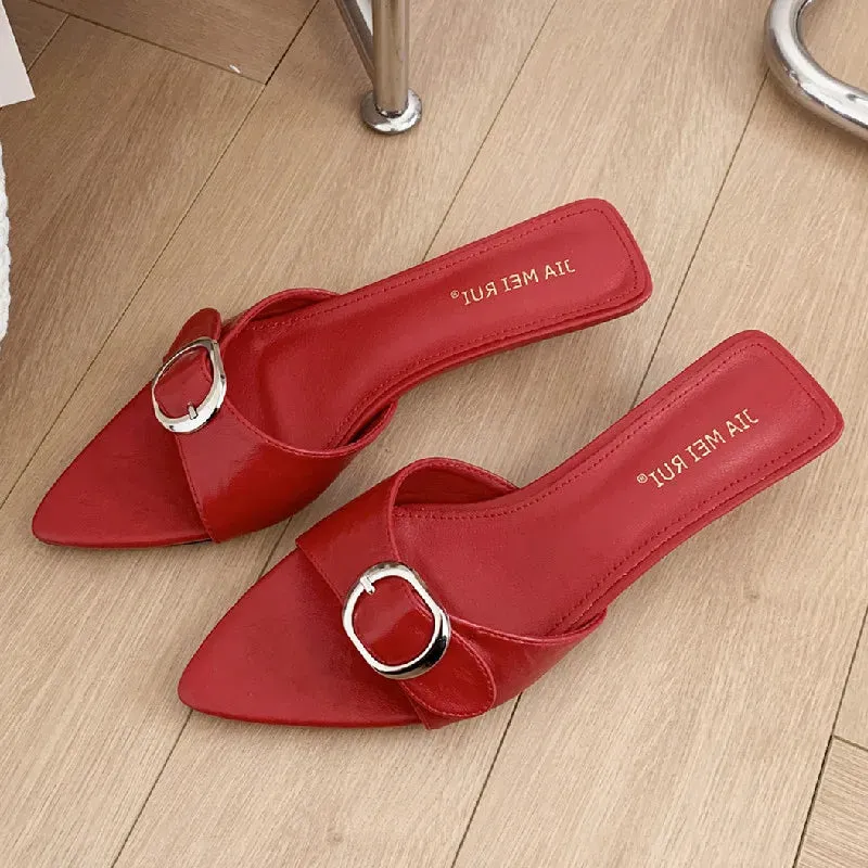 ADVBRIDGE  -  High quality pointy toe buckle brand sandals Women 2025 summer fashion open toe thin heel slide sandals simple comfortable pumps