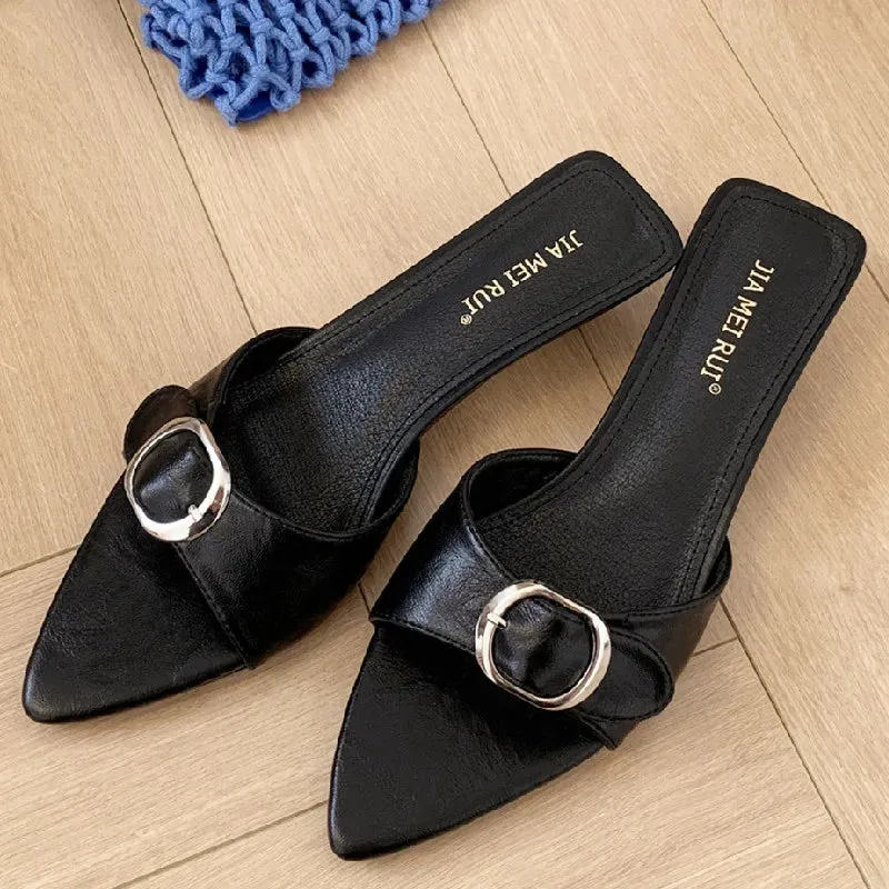 ADVBRIDGE  -  High quality pointy toe buckle brand sandals Women 2025 summer fashion open toe thin heel slide sandals simple comfortable pumps