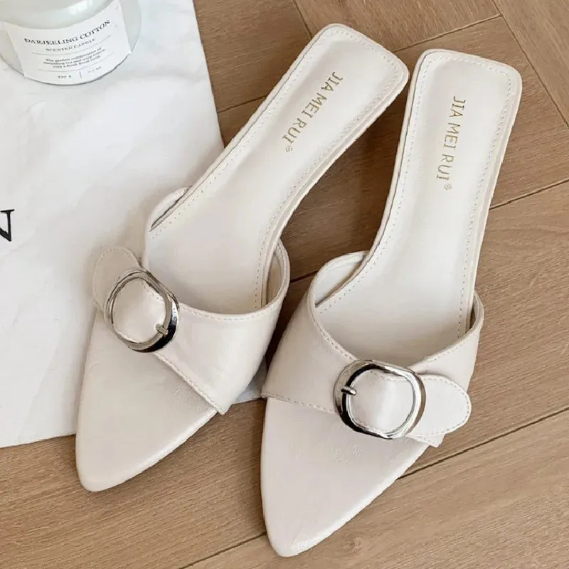 ADVBRIDGE  -  High quality pointy toe buckle brand sandals Women 2025 summer fashion open toe thin heel slide sandals simple comfortable pumps