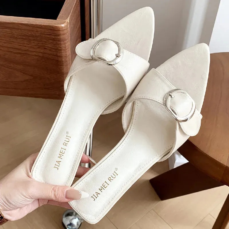 ADVBRIDGE  -  High quality pointy toe buckle brand sandals Women 2025 summer fashion open toe thin heel slide sandals simple comfortable pumps