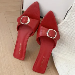 ADVBRIDGE  -  High quality pointy toe buckle brand sandals Women 2025 summer fashion open toe thin heel slide sandals simple comfortable pumps