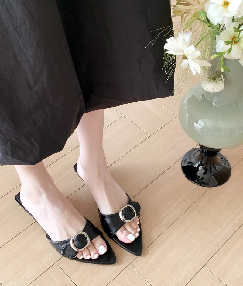 ADVBRIDGE  -  High quality pointy toe buckle brand sandals Women 2025 summer fashion open toe thin heel slide sandals simple comfortable pumps