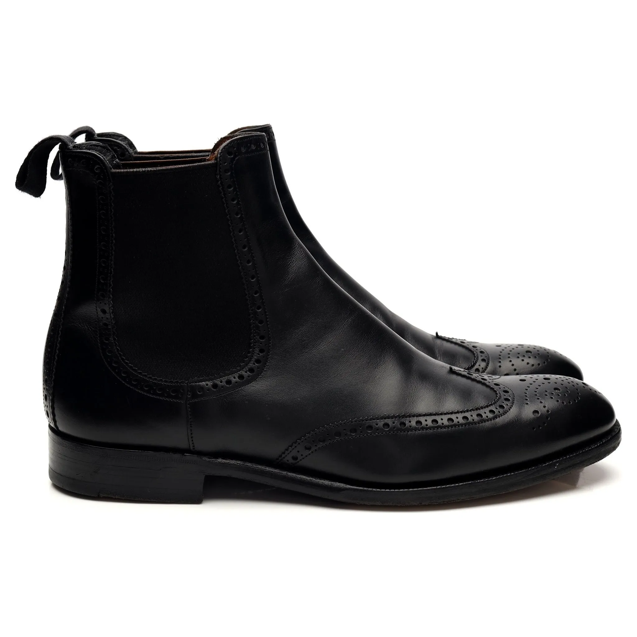 'Albert' Black Leather Brogue Chelsea Boots UK 7.5 F