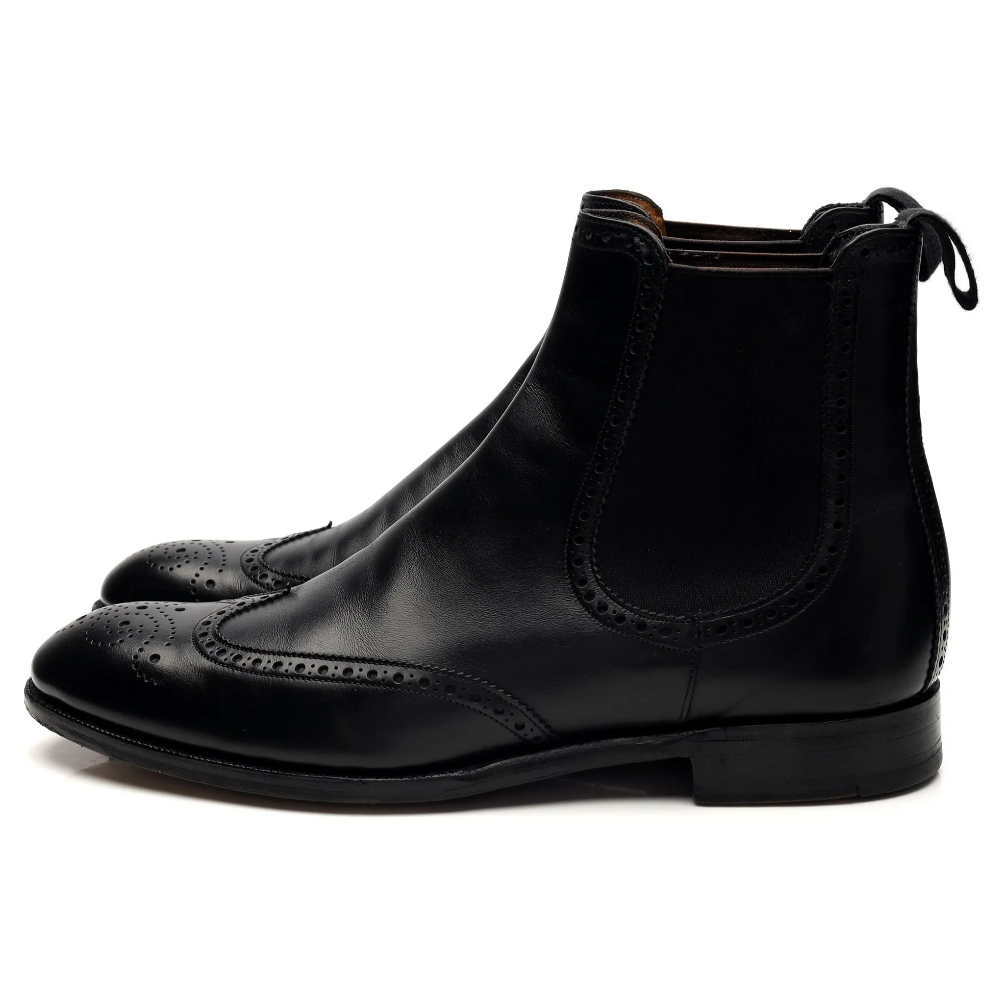 'Albert' Black Leather Brogue Chelsea Boots UK 7.5 F