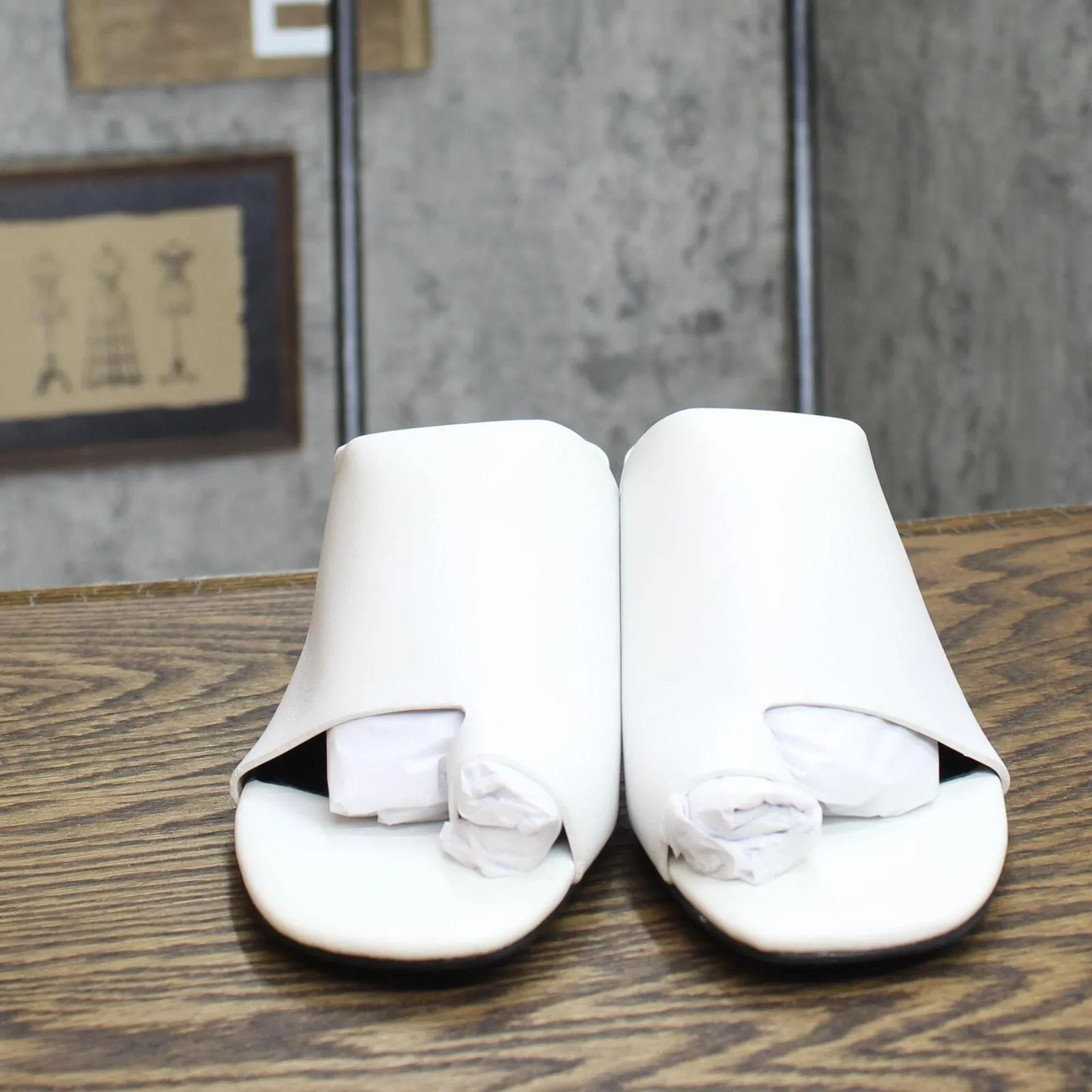 Alfani Womens Colyerrl Leather Block Heel Slide Sandals White Leather 6.5M