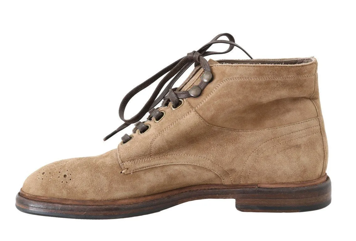 Beige Leather Ankle Boots