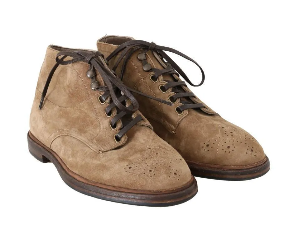 Beige Leather Ankle Boots