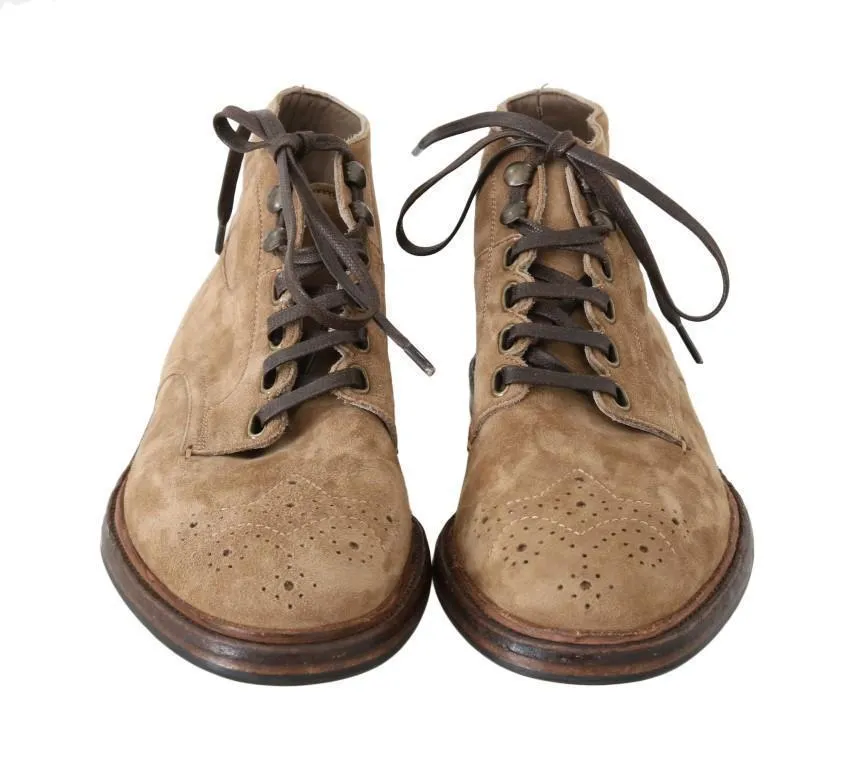 Beige Leather Ankle Boots