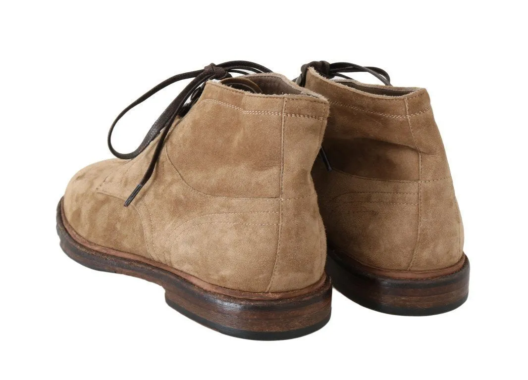 Beige Leather Ankle Boots