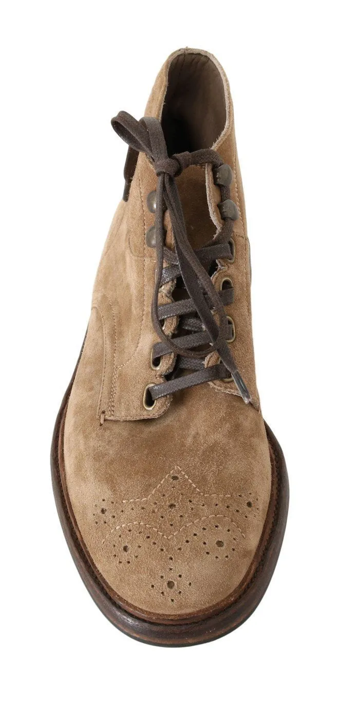 Beige Leather Ankle Boots