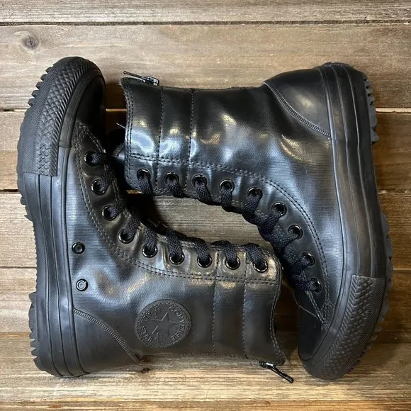 Big Kids Converse CTAS Hi-Rise Black Rubber Waterproof‎ Ankle Boots Size 5 Y GUC