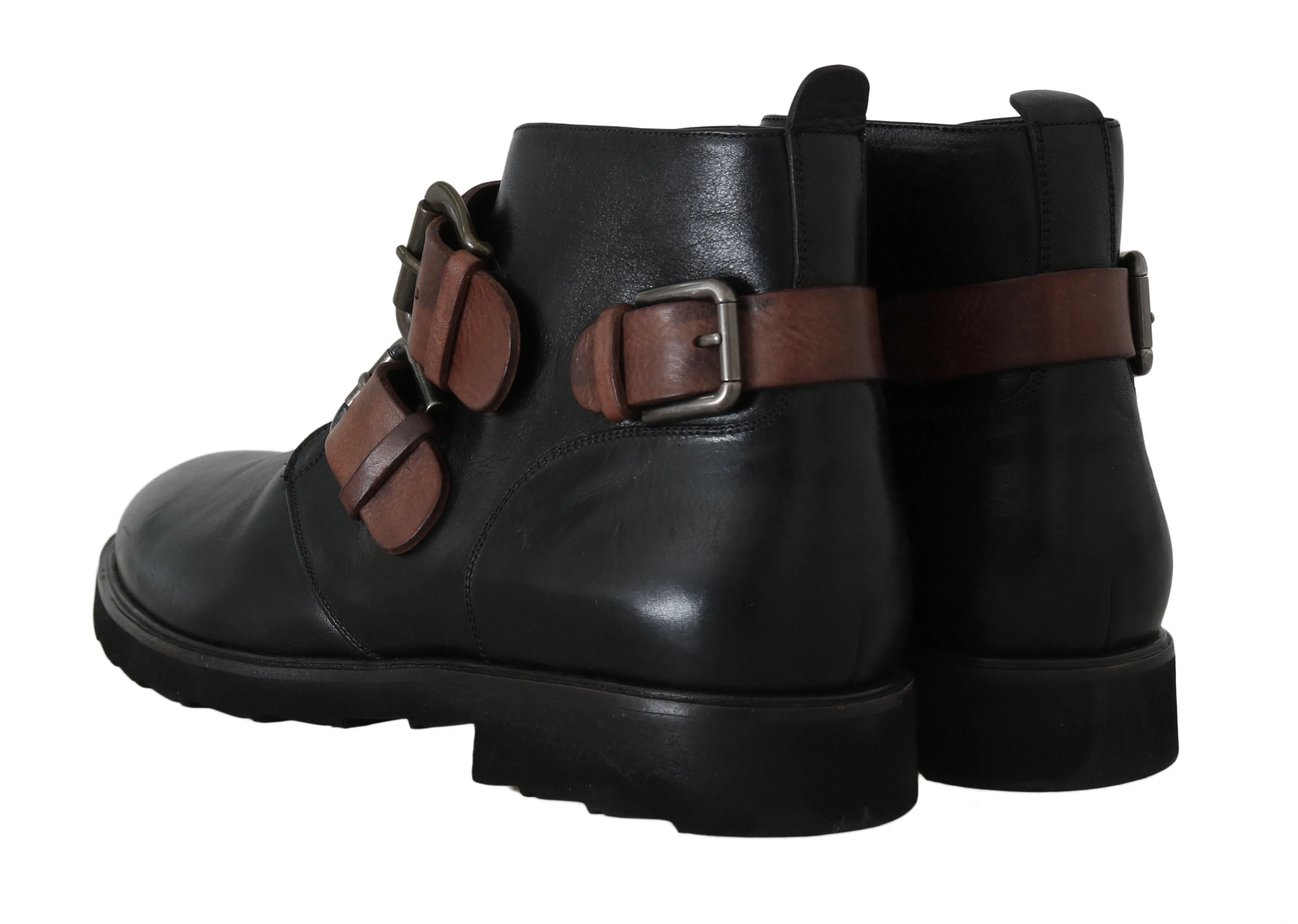 Black Brown Monkstrap Ankle Boots