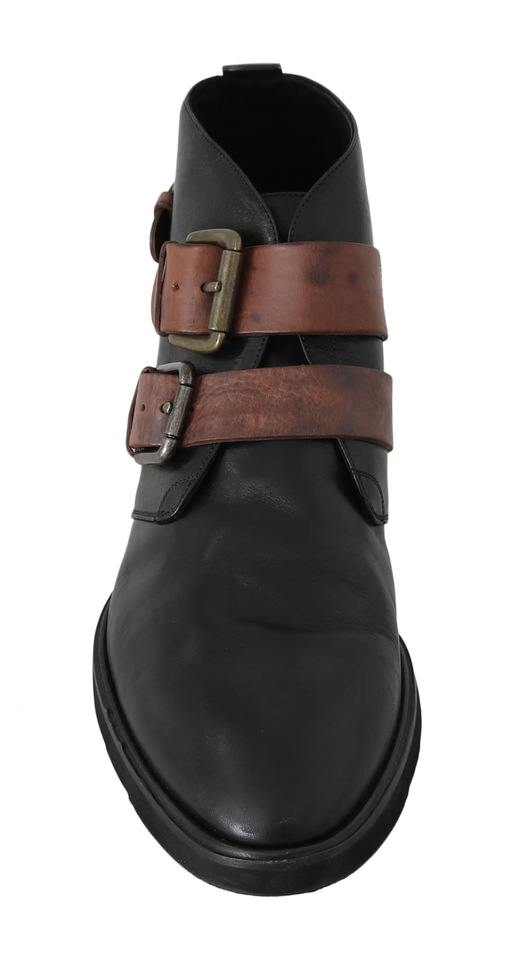 Black Brown Monkstrap Ankle Boots