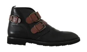 Black Brown Monkstrap Ankle Boots