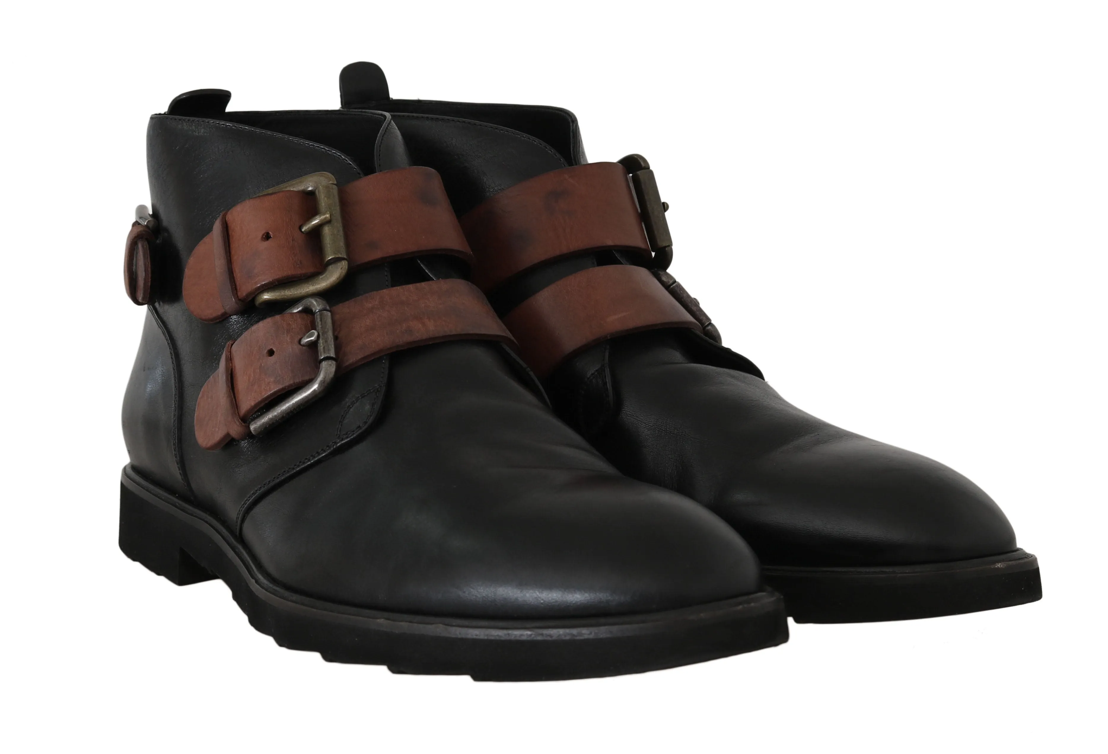 Black Brown Monkstrap Ankle Boots