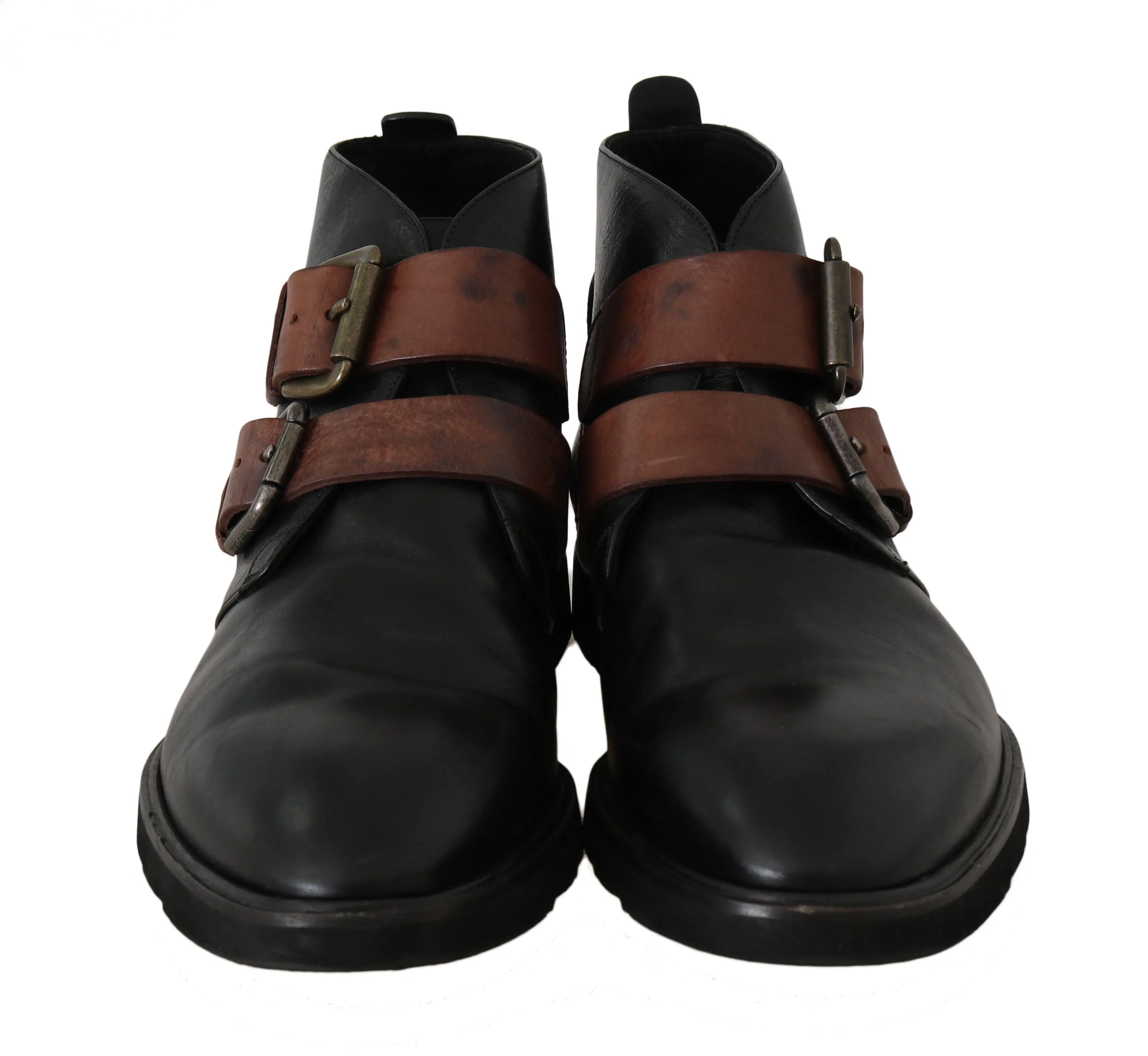 Black Brown Monkstrap Ankle Boots