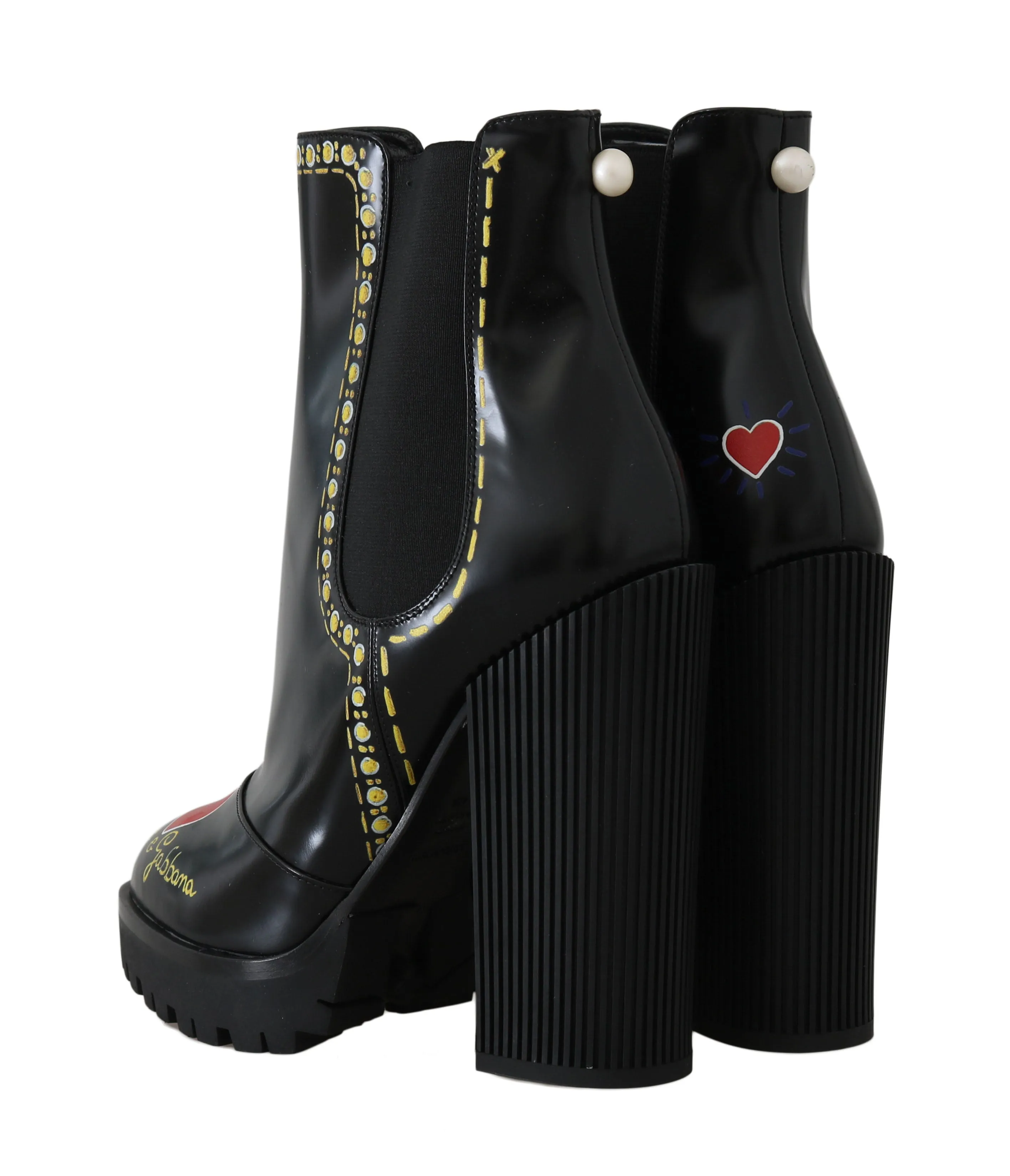 Black Leather Chelsea Heart Boots