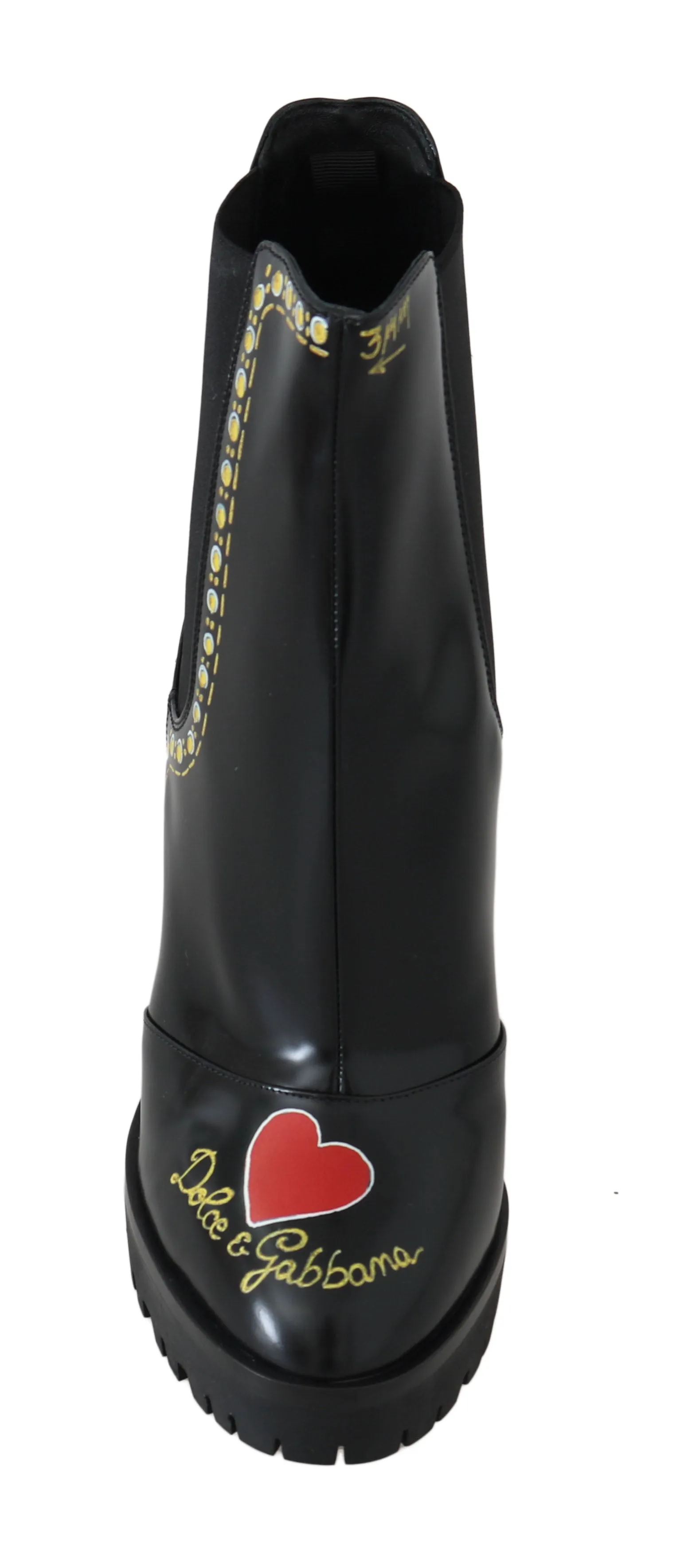 Black Leather Chelsea Heart Boots