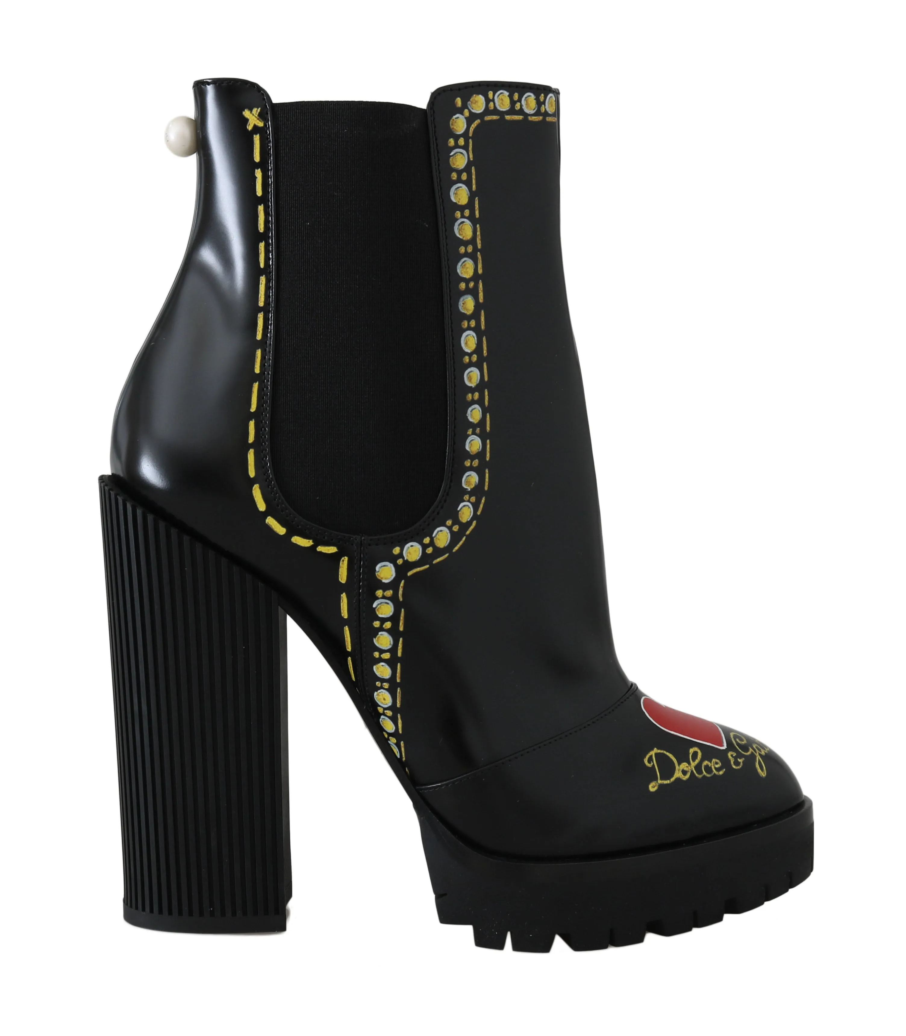 Black Leather Chelsea Heart Boots