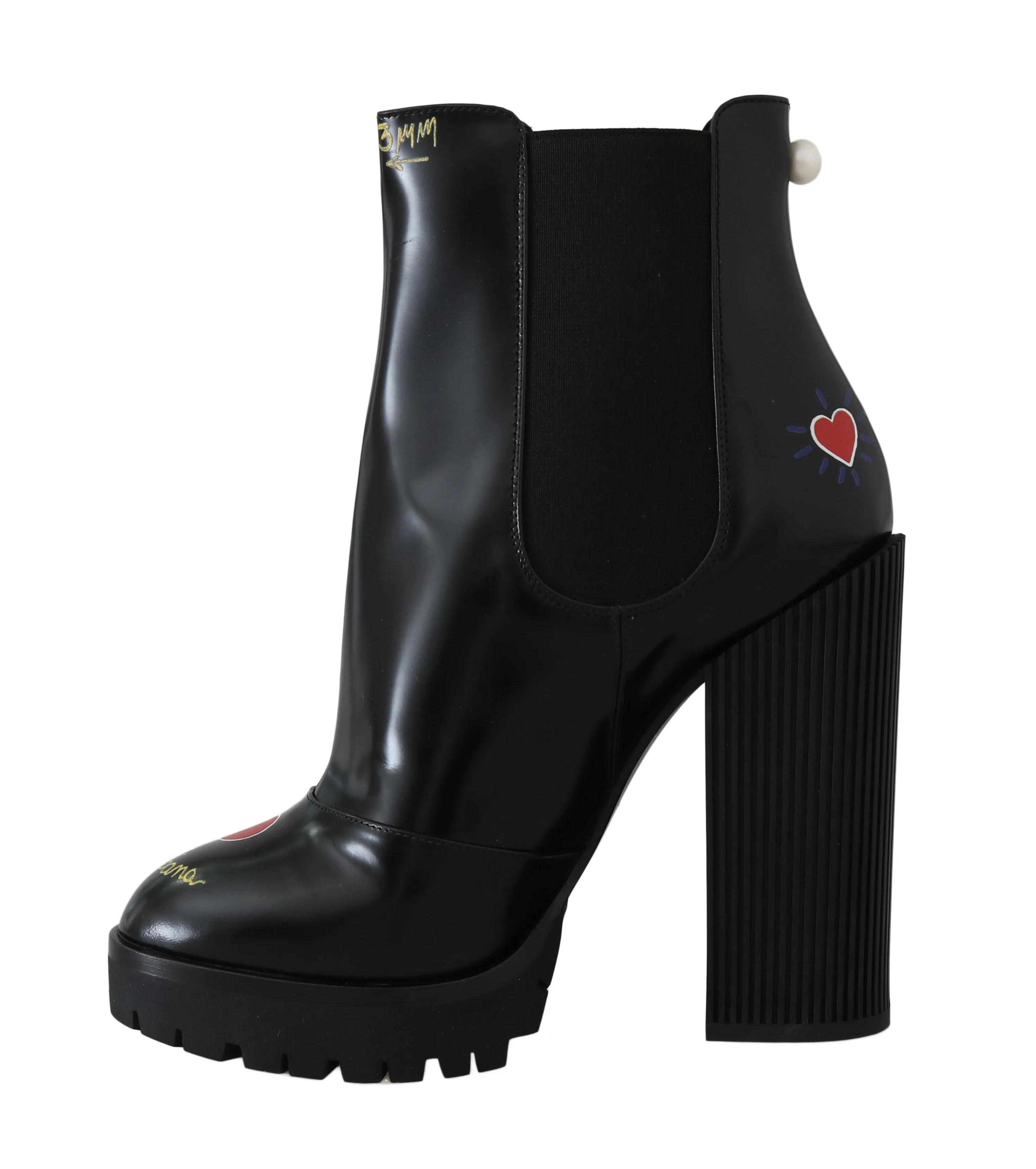 Black Leather Chelsea Heart Boots