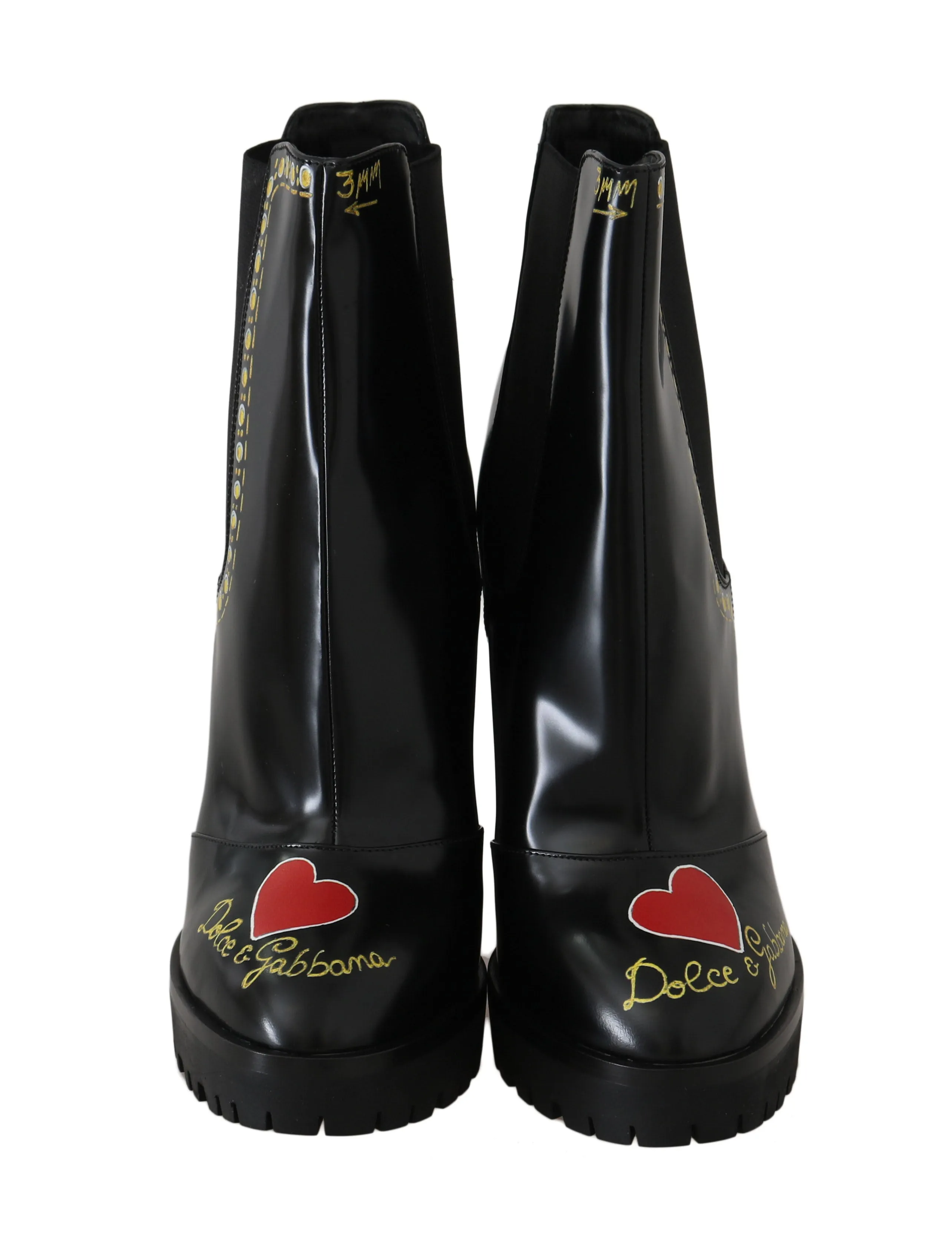 Black Leather Chelsea Heart Boots
