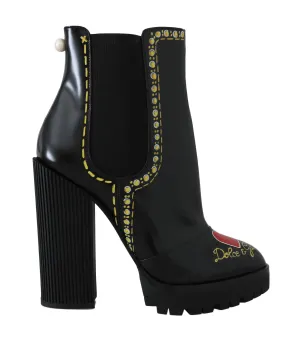 Black Leather Chelsea Heart Boots