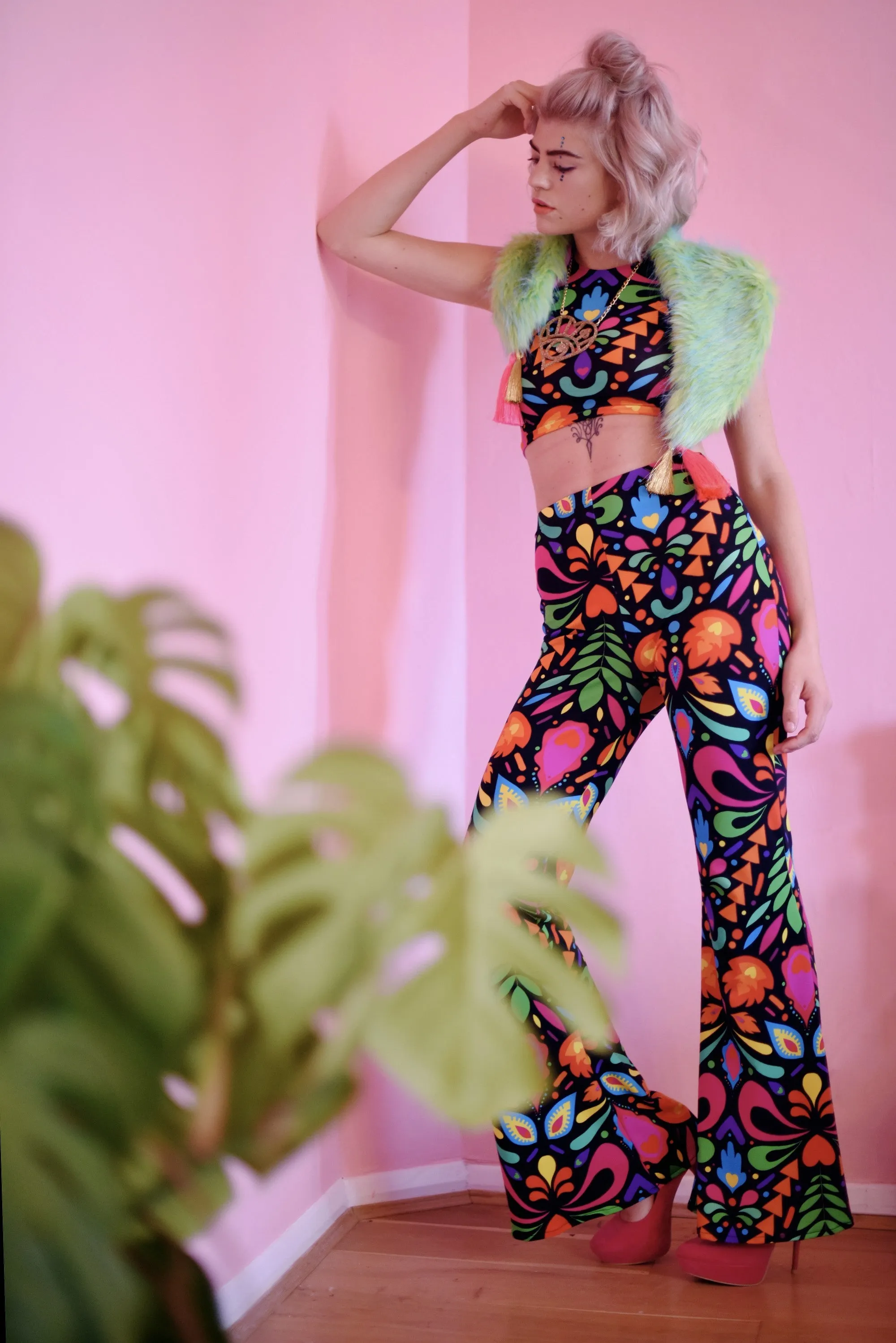 Black Rainbow Lycra Flares in Femina Magicae