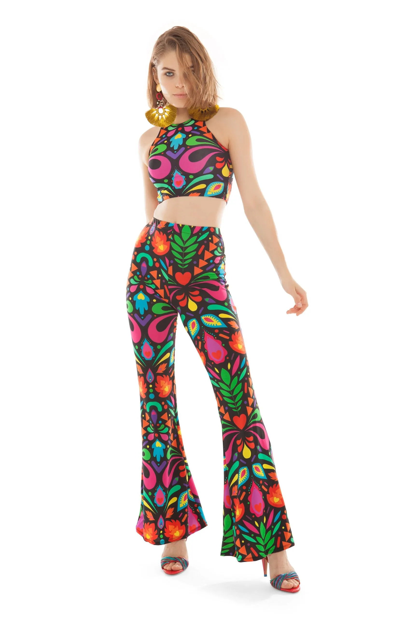 Black Rainbow Lycra Flares in Femina Magicae