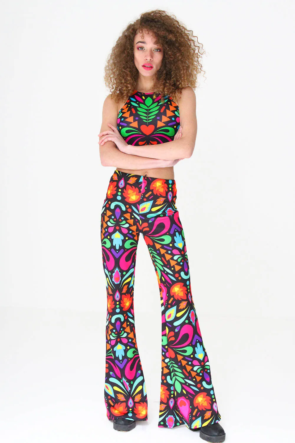 Black Rainbow Lycra Flares in Femina Magicae