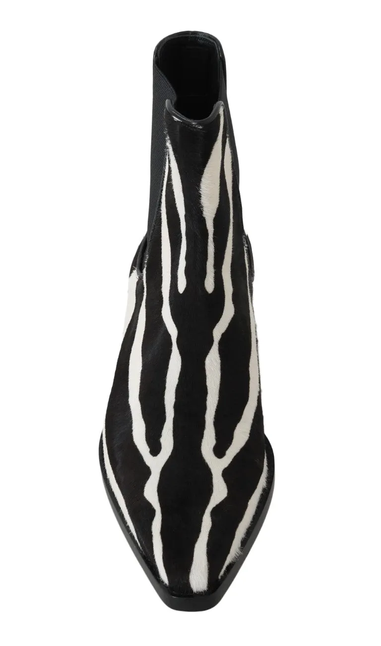 Black White Pony Hair Chelsea Boot