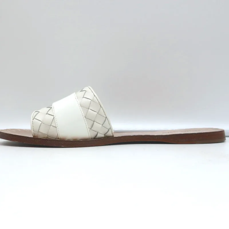 Bottega Veneta Ravello Buckle Slide Sandals White Intrecciato Leather Size 37.5