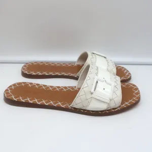 Bottega Veneta Ravello Buckle Slide Sandals White Intrecciato Leather Size 37.5