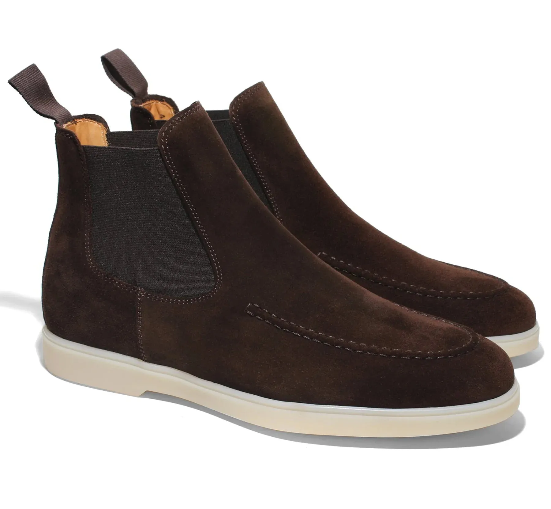 Brown Suede Pateros Chelsea Boots with White Sole - Sneaker Boots