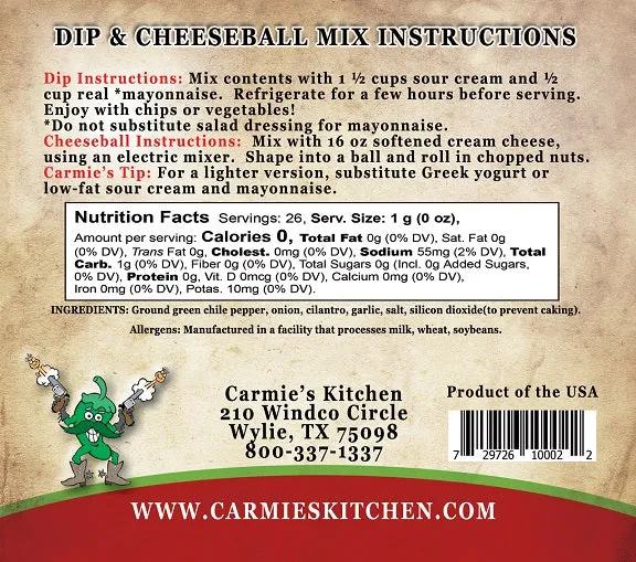 Carmie's Kitchen Dip and Cheeseball Mixes