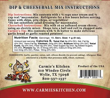 Carmie's Kitchen Dip and Cheeseball Mixes