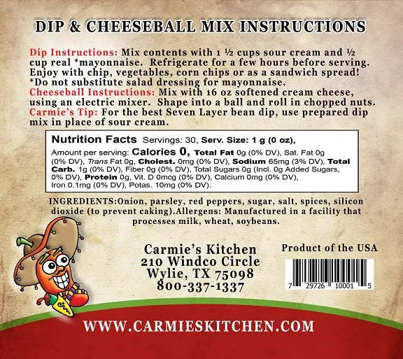 Carmie's Kitchen Dip and Cheeseball Mixes
