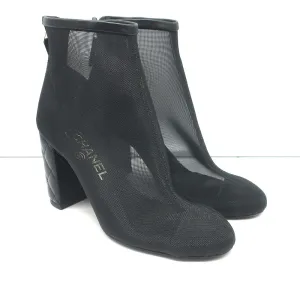 Chanel 20C Mesh Ankle Boots Black Size 36 Quilted Heel Booties