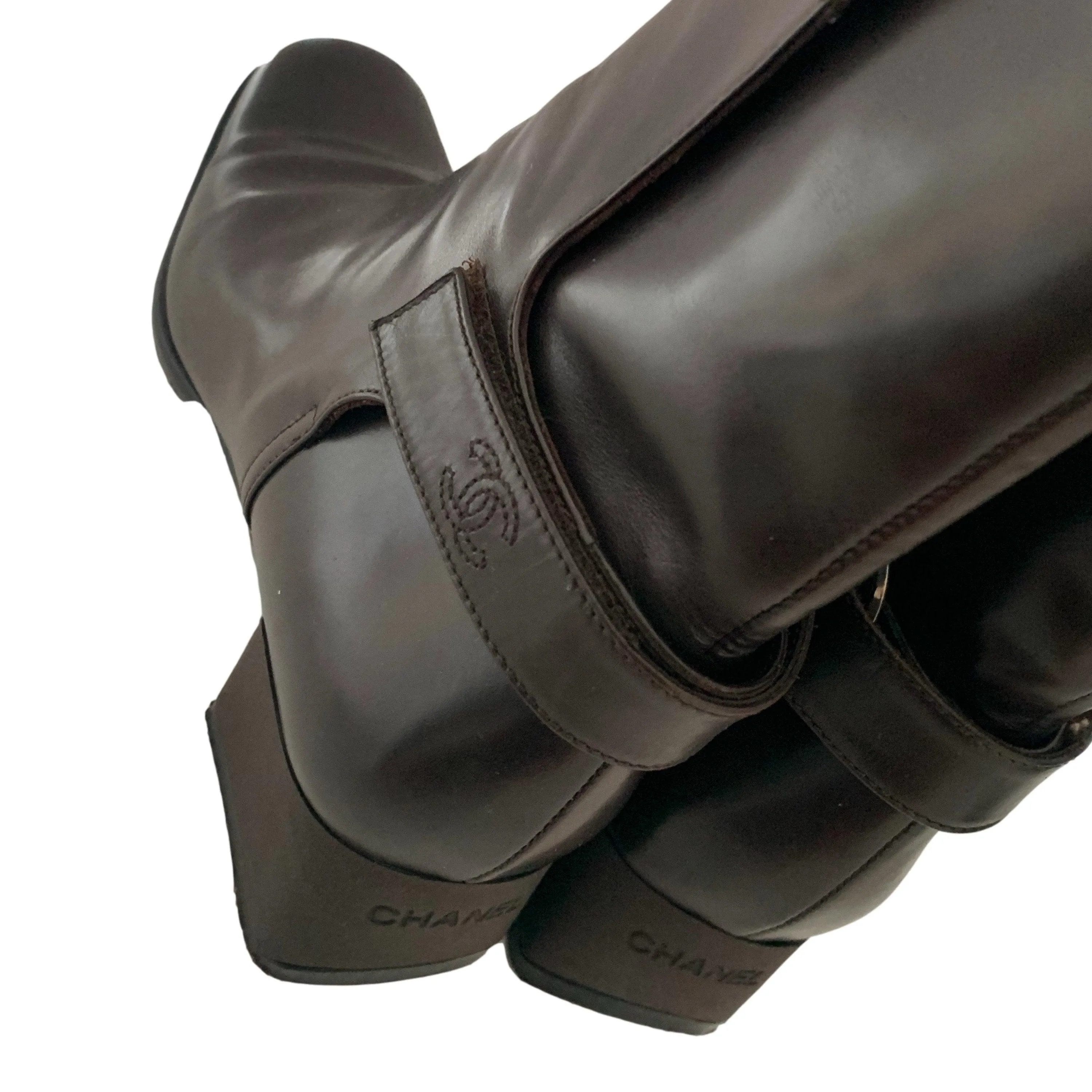 Chanel Dark Brown Leather Ankle Boots