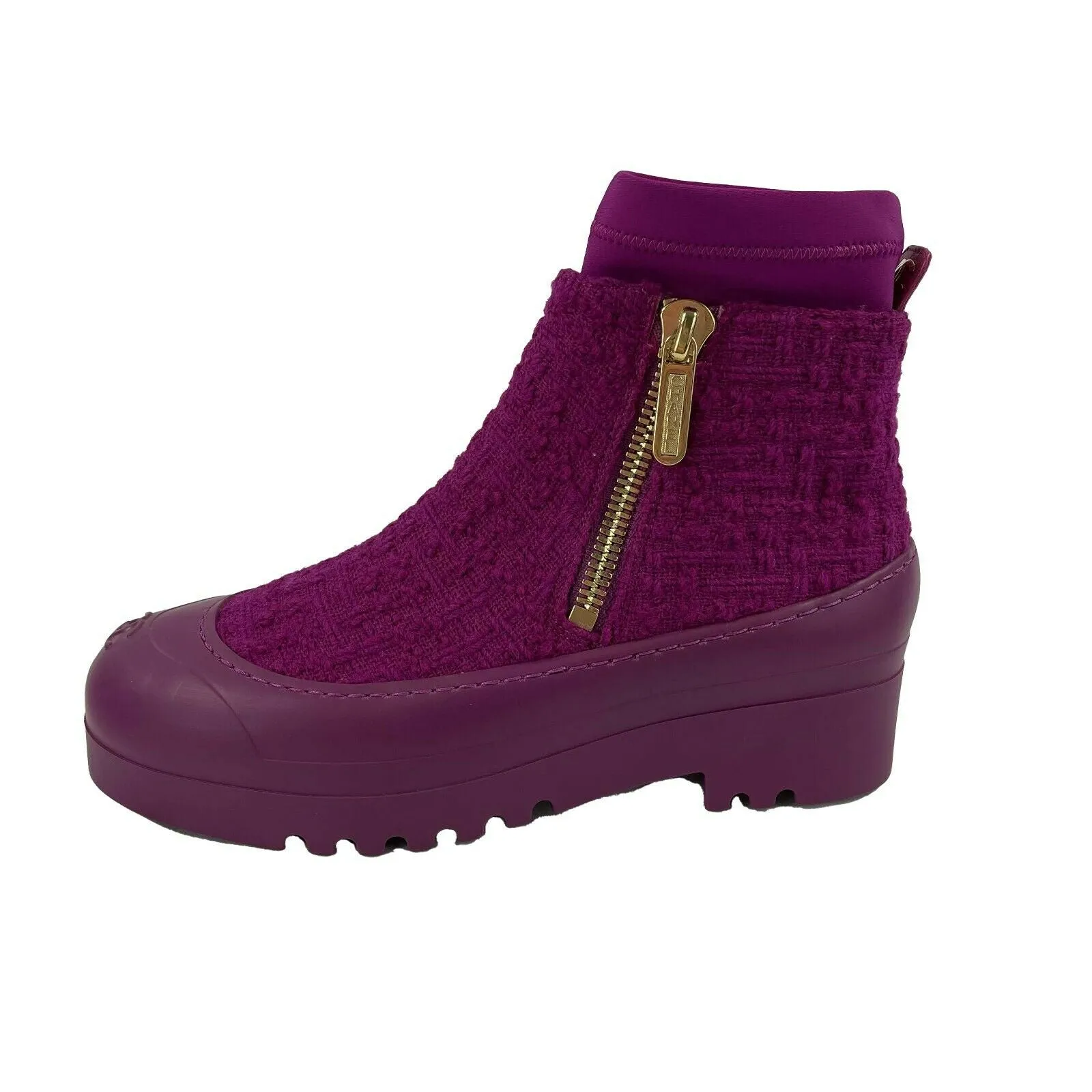 CHANEL - New w/ Tags - 2020 Magenta Tweed Rubber Boots - 37 US 7
