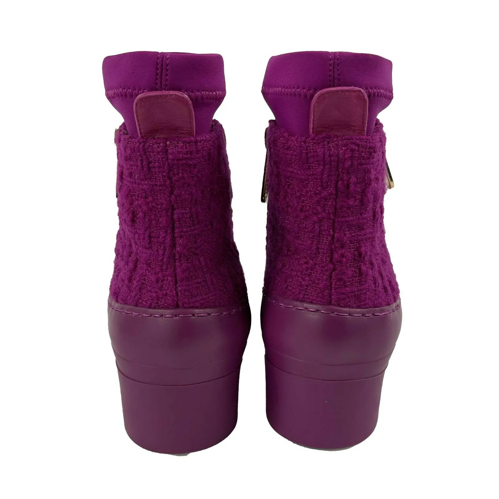 CHANEL - New w/ Tags - 2020 Magenta Tweed Rubber Boots - 37 US 7