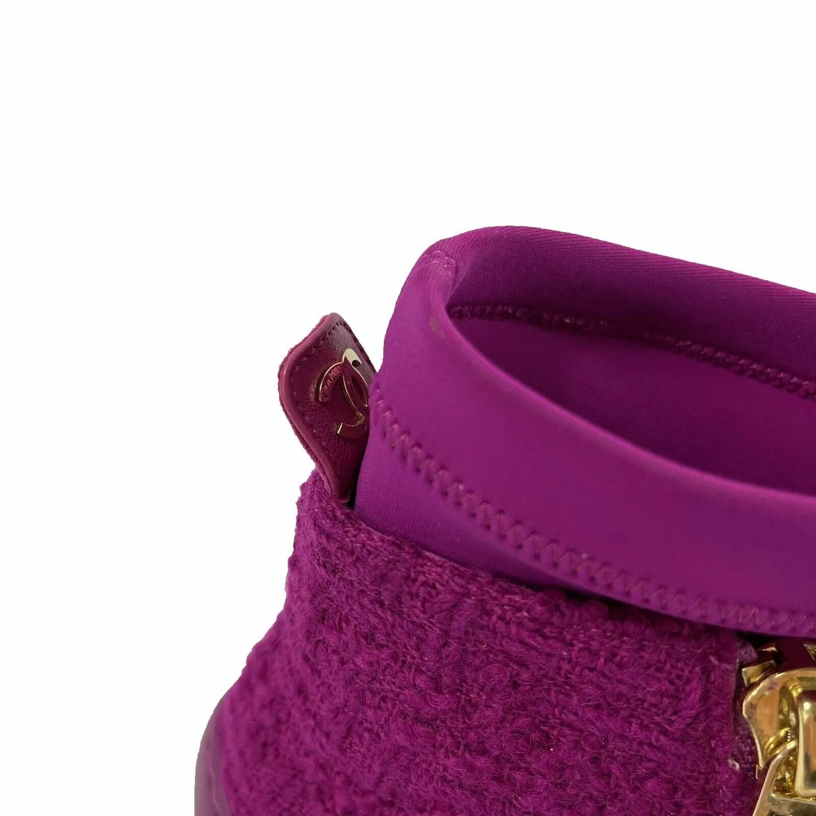CHANEL - New w/ Tags - 2020 Magenta Tweed Rubber Boots - 37 US 7