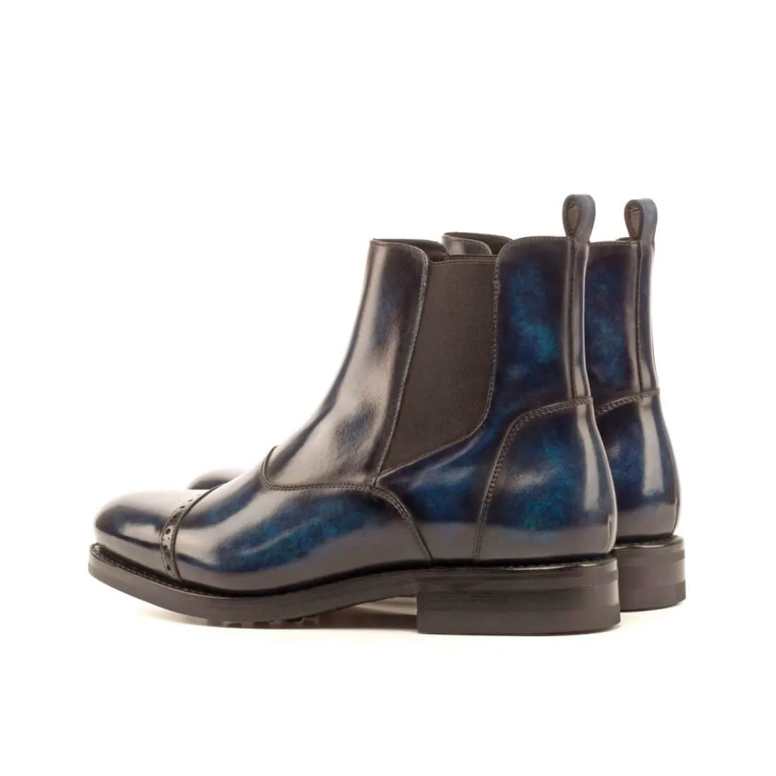 Cheslea Boots Cut en cuir patiné bleu marine - Semelles Dainite®