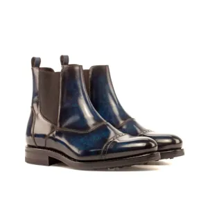 Cheslea Boots Cut en cuir patiné bleu marine - Semelles Dainite®