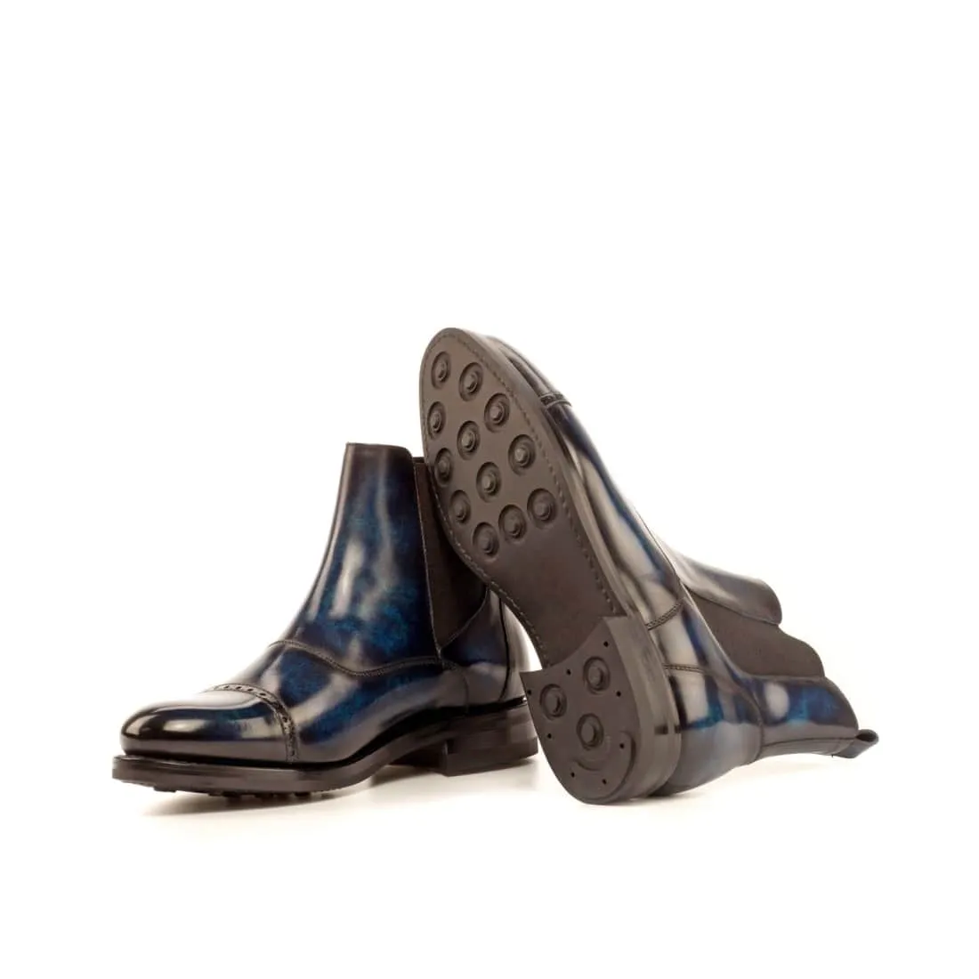 Cheslea Boots Cut en cuir patiné bleu marine - Semelles Dainite®