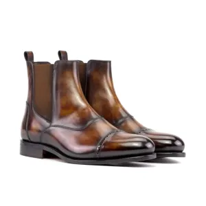 Cheslea Boots Cut en cuir patiné marron