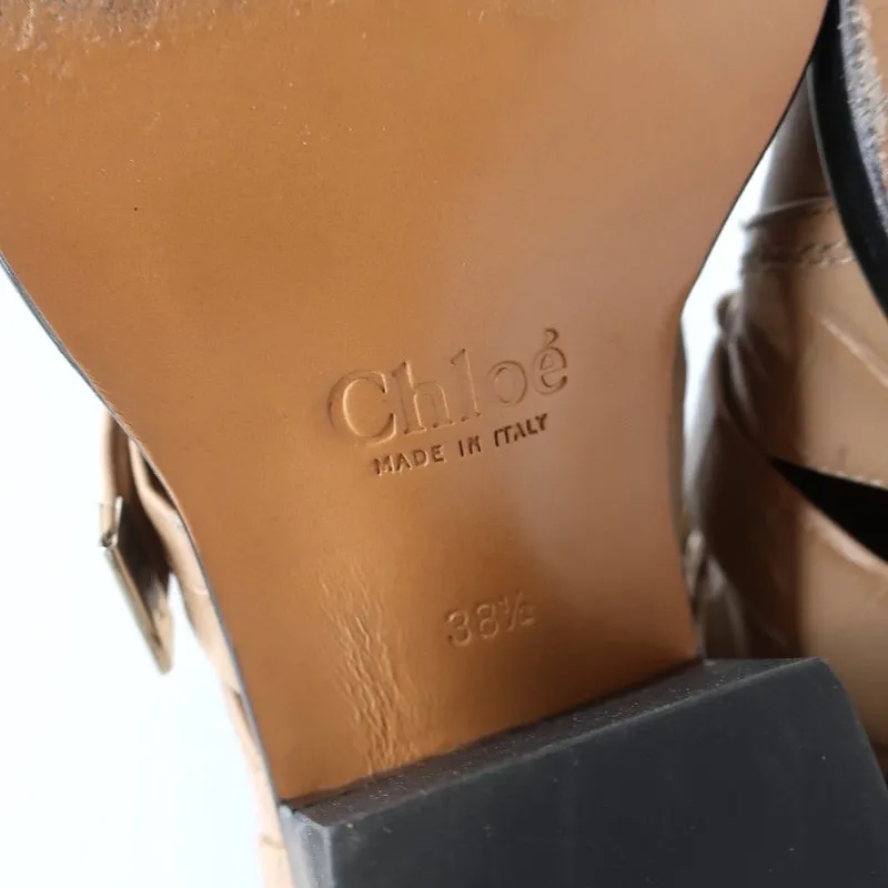 Chloe Rylee Cutout Lace-Up Ankle Boots Beige Croc-Effect Leather Size 38.5