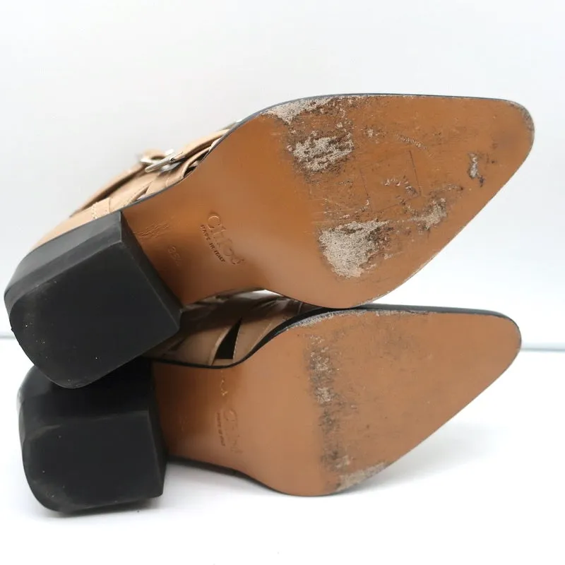 Chloe Rylee Cutout Lace-Up Ankle Boots Beige Croc-Effect Leather Size 38.5